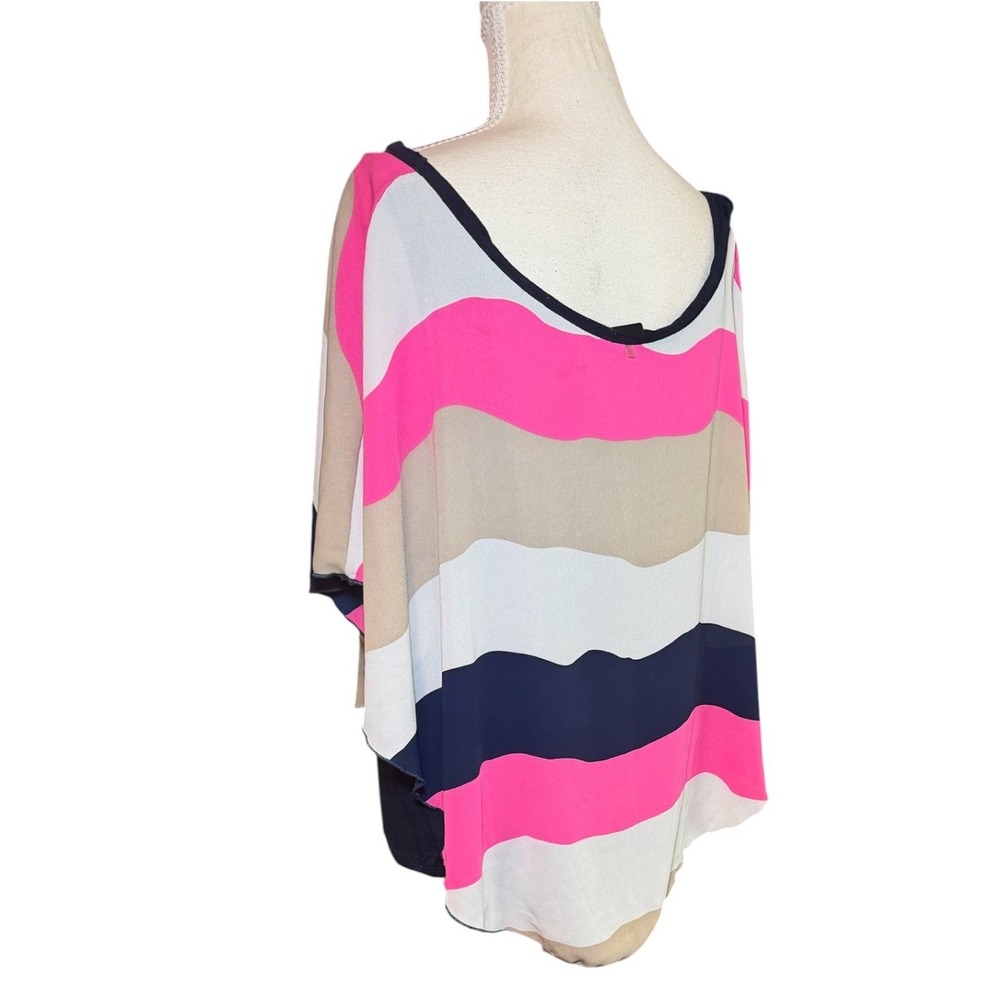 Libian Womens Pink Navy Blue Striped Dolman Sleeve Scoop Neck Blouse Top